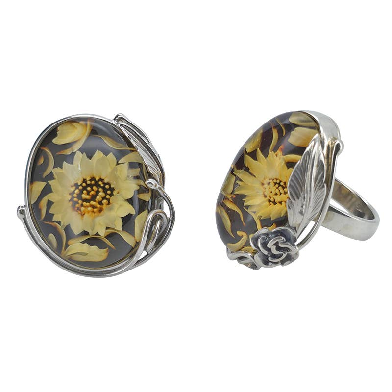 Amberman – wholesale Cocktail/statement ring – Sunflower Cameo Amber Adjustable Ring4