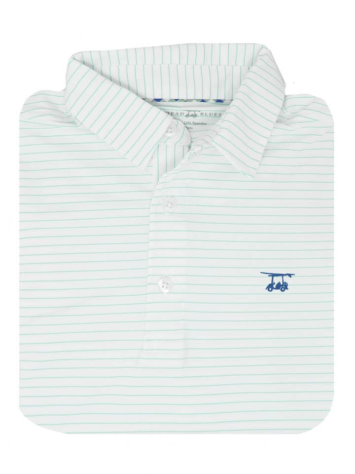 Albatross Youth Polo - White w/ Seaglass Stripes for wholesale by Bald Head Blues