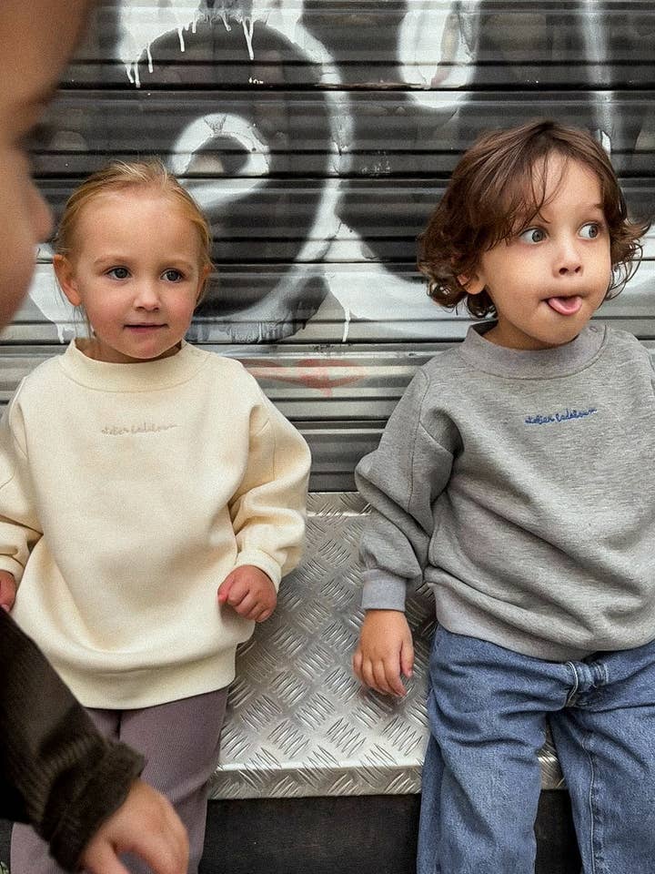 Fluffy oversize sweatshirt i bomuld - gråmeleret for engroshandel hos Atelier Badaboum