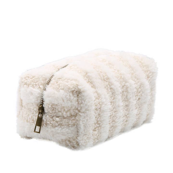 Fashion City - Wholesale Pouch - Women's - Stripe Pattern Sherpa Travel Pouch2