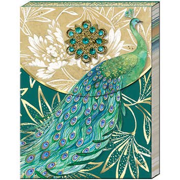 Punch Studio Brooch Notepad -EMERALD PEACOCK for wholesale by Punch Studio
