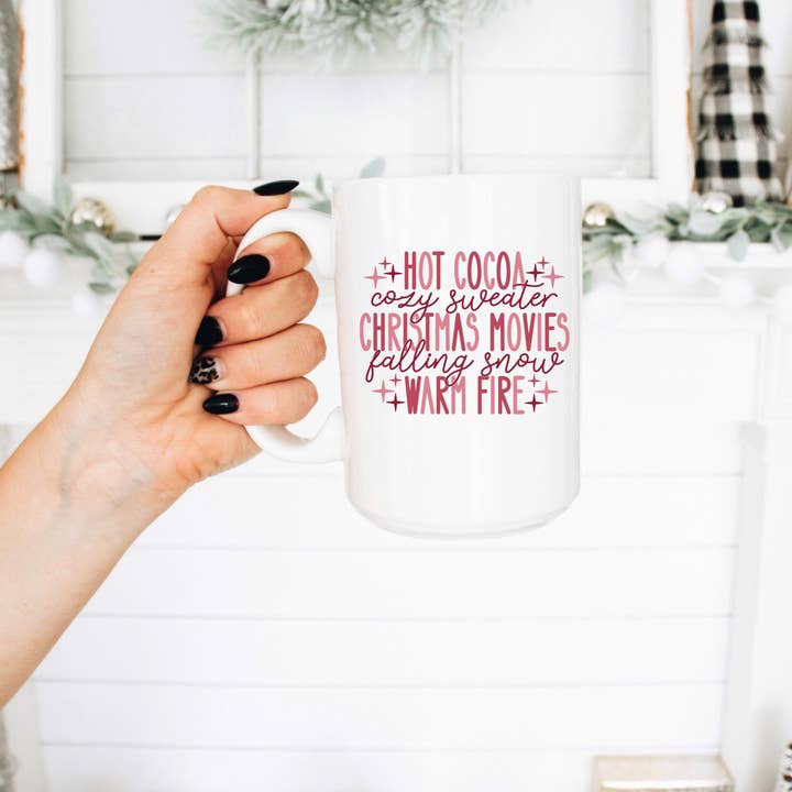 15oz Coffee Cup, Christmas Movies, Snow, Hot Cocoa Mug for wholesale by Boho Sips