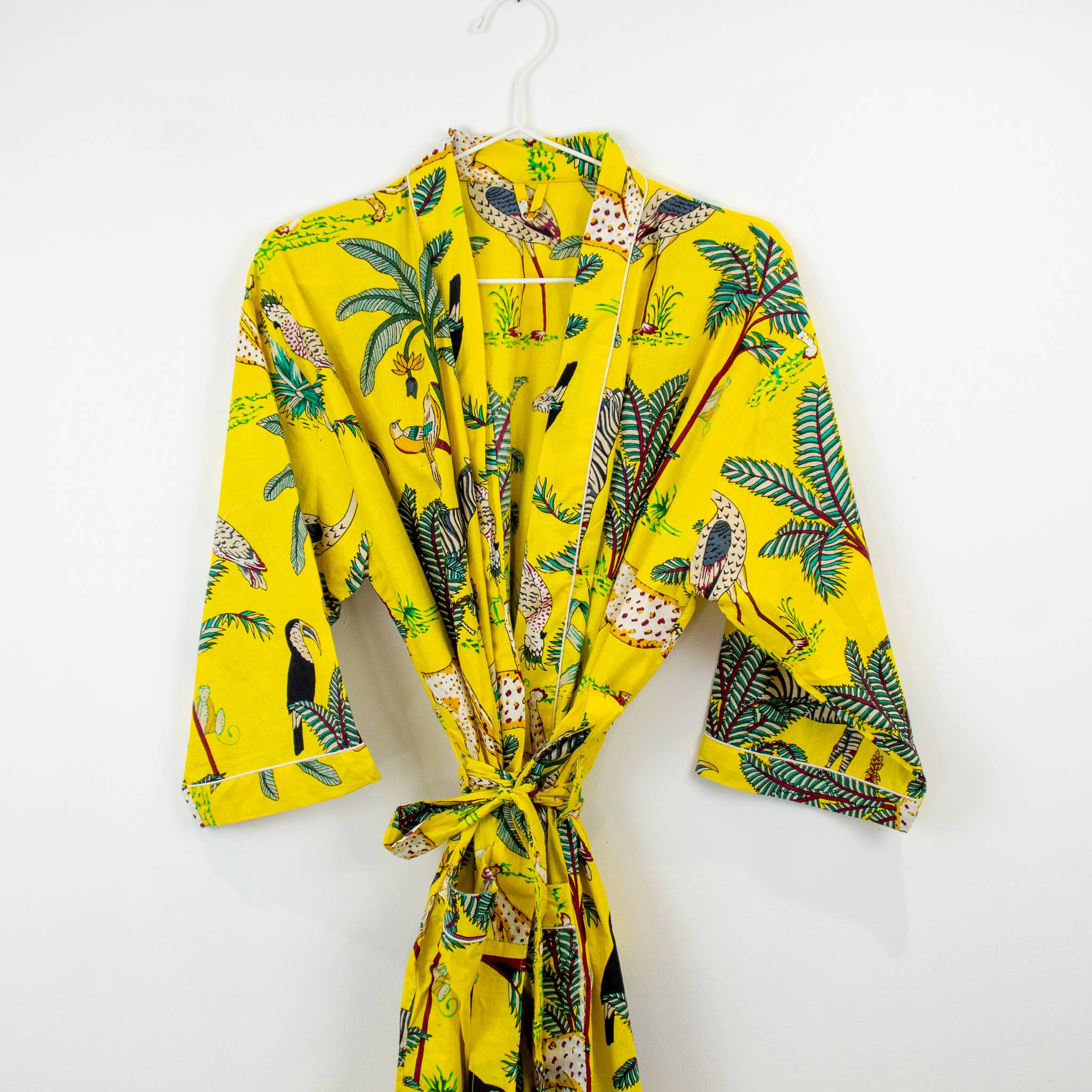 The Cocoon Boutique - Vente Peignoir – femme - Peignoir kimono en coton 100 %, jaune2