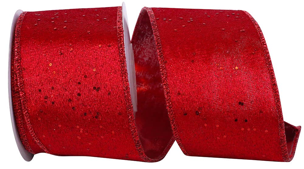 RELIANT RIBBON - Wholesale Ribbon - Gift Wrapping - Velvet Plush Glitter Dots Metallic Back Wird Edge, Red0