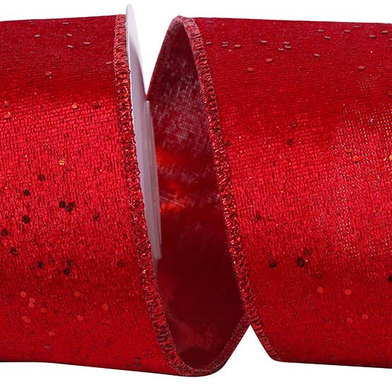 RELIANT RIBBON - Wholesale Ribbon - Gift Wrapping - Velvet Plush Glitter Dots Metallic Back Wird Edge, Red