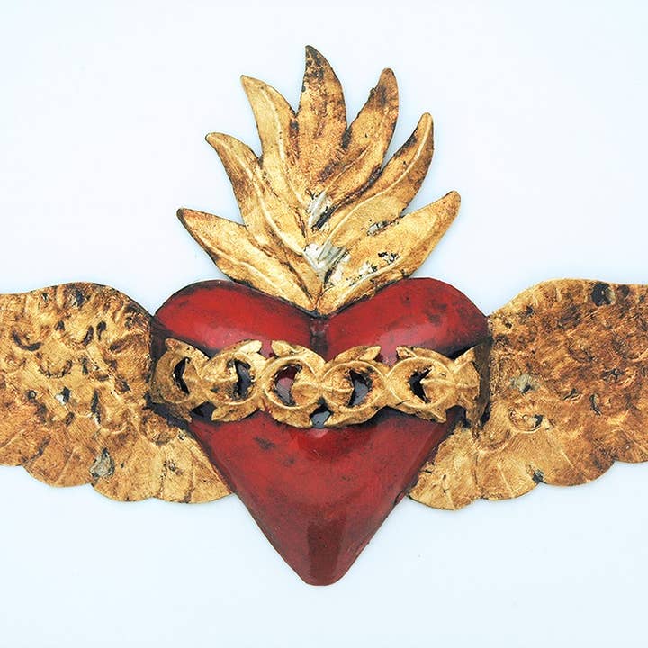 Contreras Designs - Wholesale Wall Accent - MXAL-H4 - Mexican Tin Heart with Wings Wall Accent