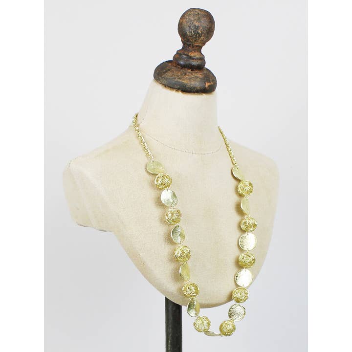 Suzie Blue – wholesale Link & chain necklace – MESH BALL & BEATEN DISC NECKLACE1