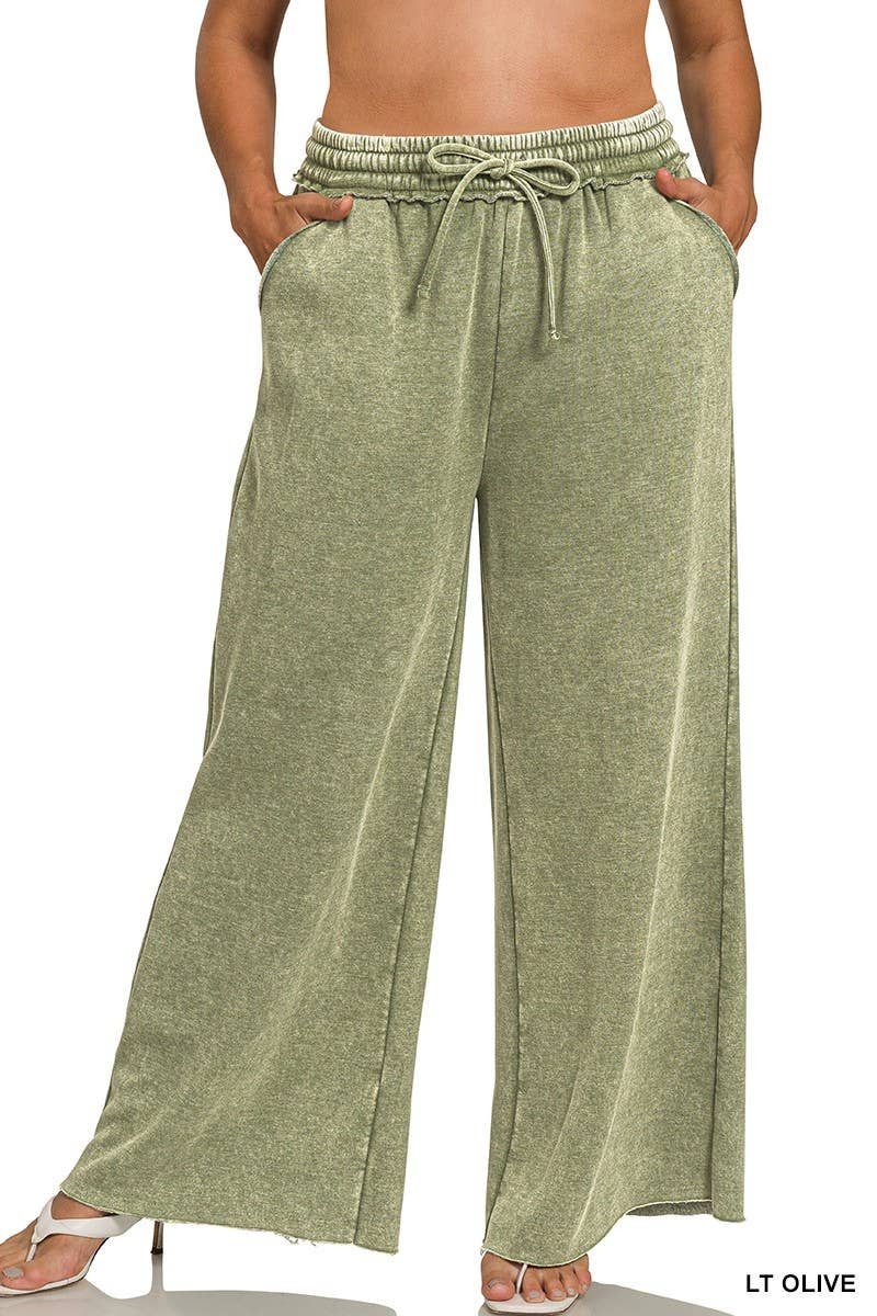 Vanilla Monkey - Vendita all'ingrosso Pantalone - Donna - Pantaloni della tuta palazzo in pile lavaggio acido con tasche Plus3