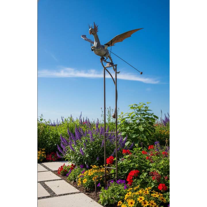 Rustic Metal Big Flying Dragon Rocker Stake for wholesale by Continental Art Center