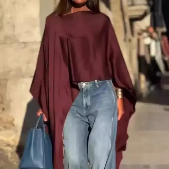 safistyle - Wholesale Poncho - Women's - Flowy Long Sleeve Poncho Top8