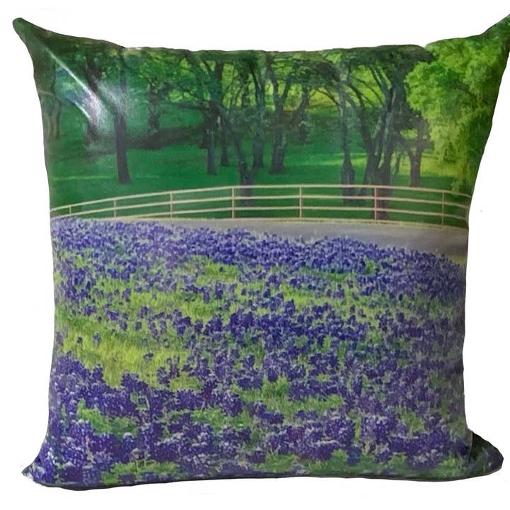 Cojín de Imagen de Campo de Bluebonnet de Cuero 45x45 cm para venta al por mayor de Cowhide Texas Store Inc
