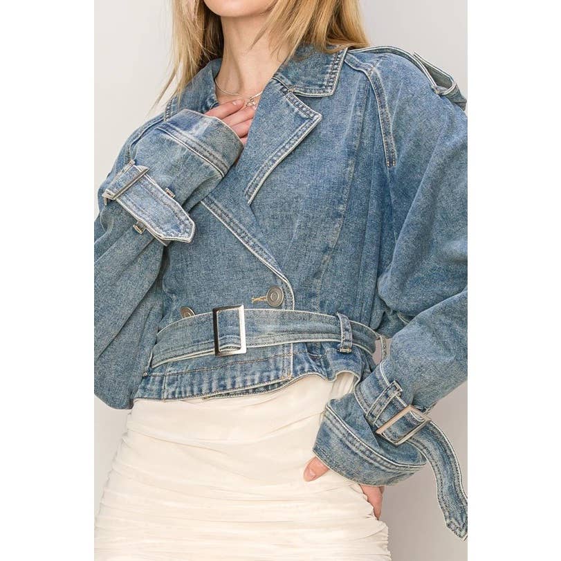 Apolline - Wholesale Denim Jacket - Women's - WASHED DENIM TRENCH CROP JACKET8
