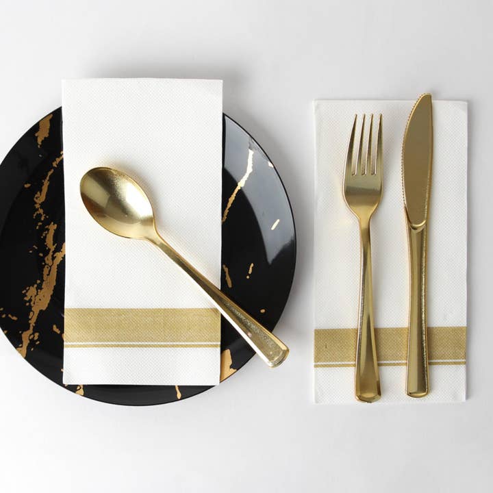EcoQuality - Wholesale Disposable Napkin - Elegant Cloth-Like Disposable Paper Dinner Napkins Gold Bord