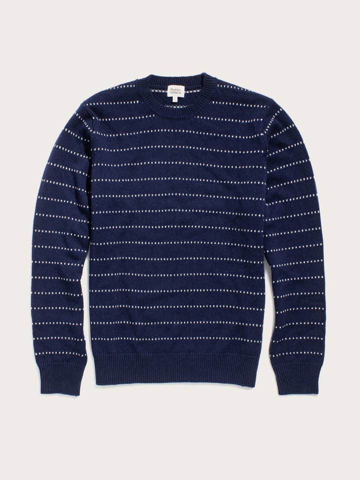 Orson Sweater / Navy Dotted Path for wholesale by Bridge & Burn
