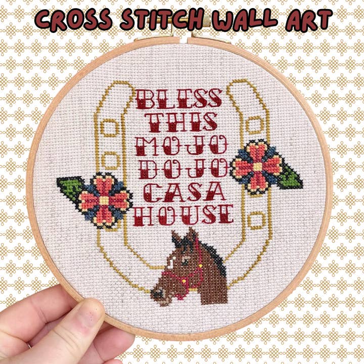 Mojo Dojo Casa House cross stitch wall art. for wholesale by Catie Unthreaded