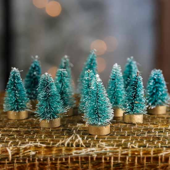 Factory Direct Craft - Wholesale Artificial Christmas Tree - 1" Miniature Frosted Green Bottle Brush Trees (Bag of 12)0