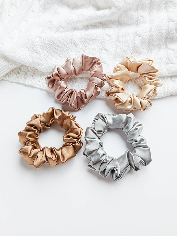 Neutral Toned Mini Satin Scrunchies for wholesale by Cozy Dahlia Designs