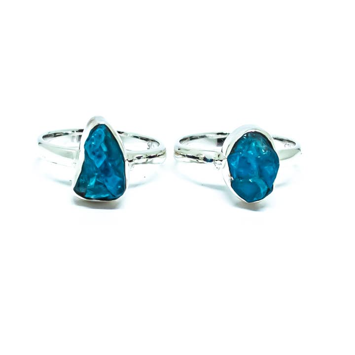 Quasar Gems USA - Wholesale Single Stone/Solitaire Ring - Blue Apatite Freeform Sterling Silver Ring