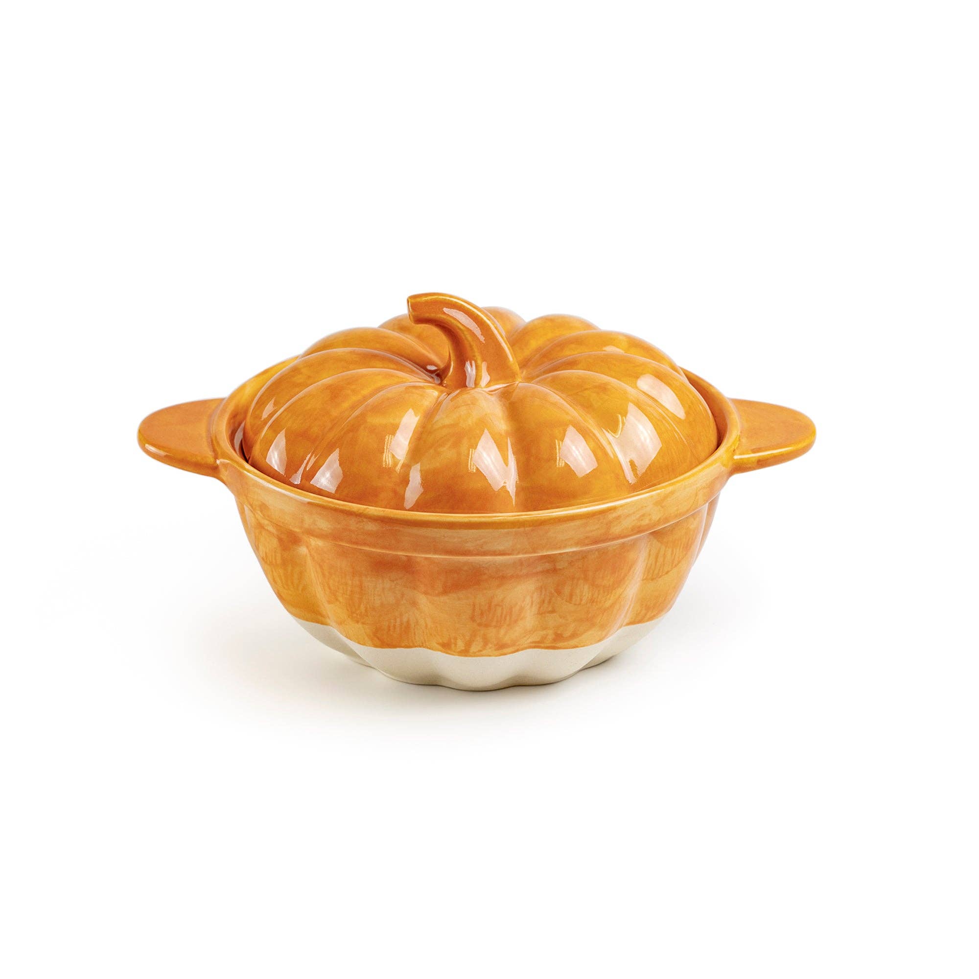 Grace Teaware - Wholesale Baking Dish - Orange Pumpkin Figural Reactive Glaze Baking Dish with Lid2