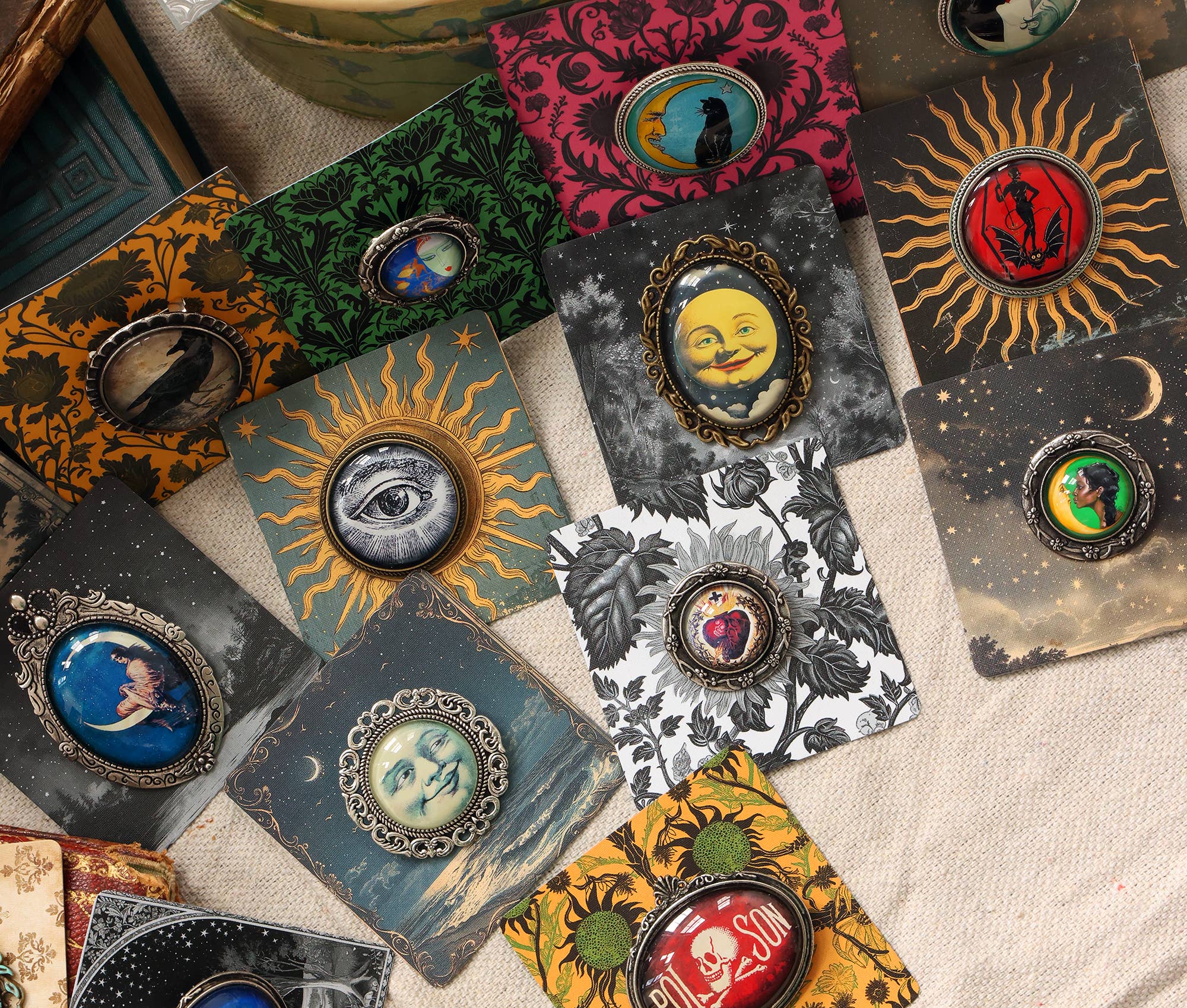 Asunder Bazaar - Wholesale Brooch - 20pc Handmade Eclectic Vintage Cameo Brooches on Cards9