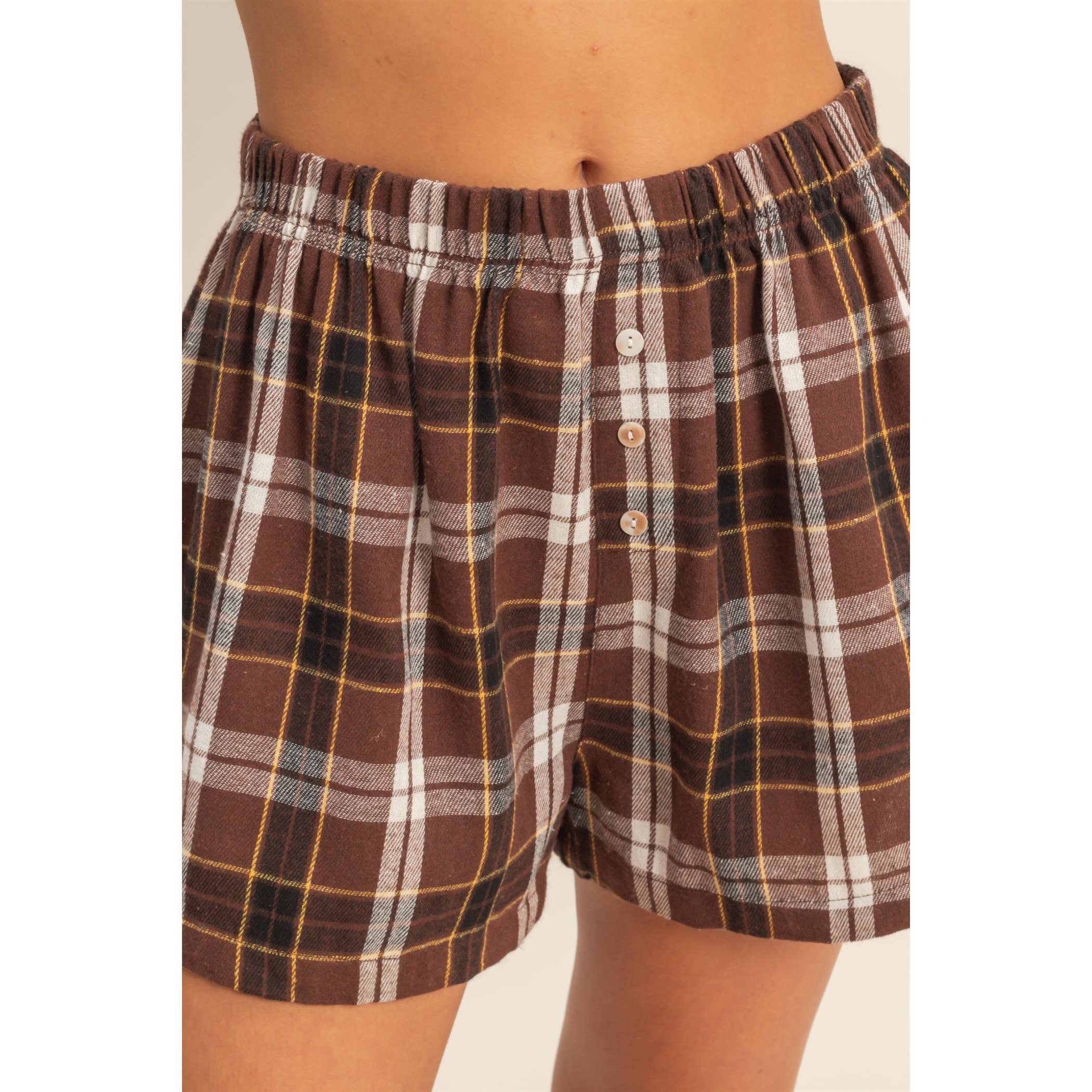Double Zero - Wholesale Shorts - Women's - Button-Front Flannel Boxer Shorts7