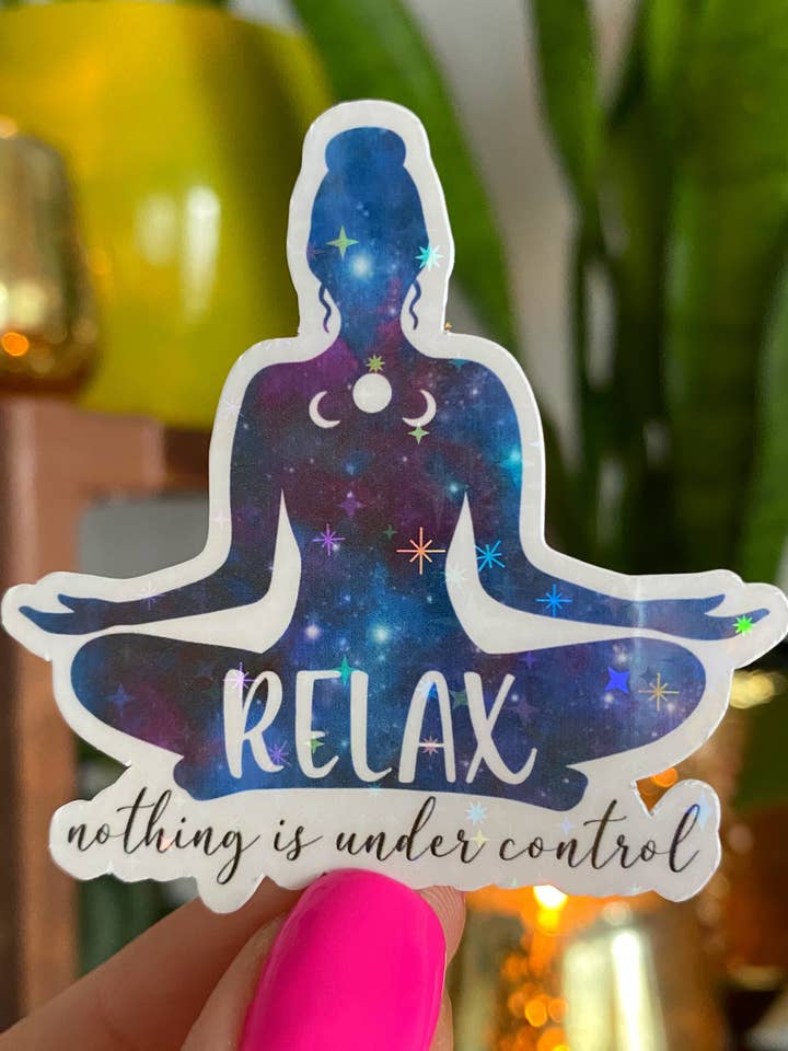 Relax yoga sticker (holographic) for wholesale by Party Like A King