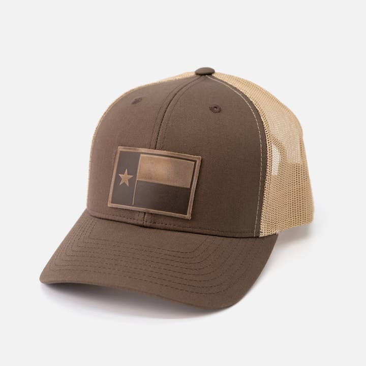 Range Leather Co. - Wholesale Trucker Hat - Unisex - Texas Flag Hat | Leather Patch Trucker Hat