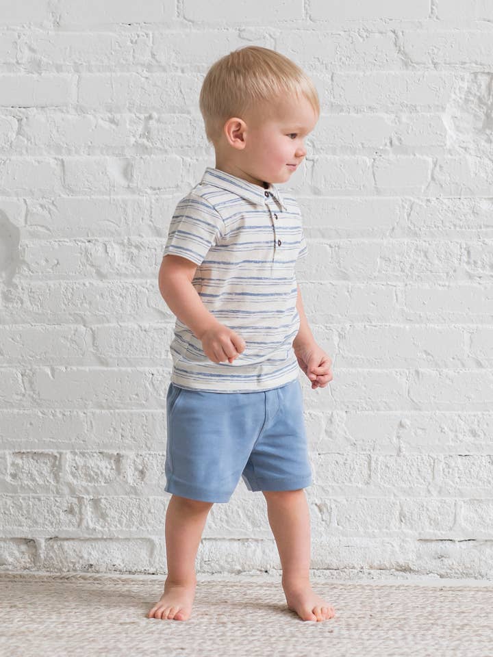 Colored Organics - Wholesale Shirt - Kids - Organic Ben Short Sleeve Polo - Wave Stripe / Rain
