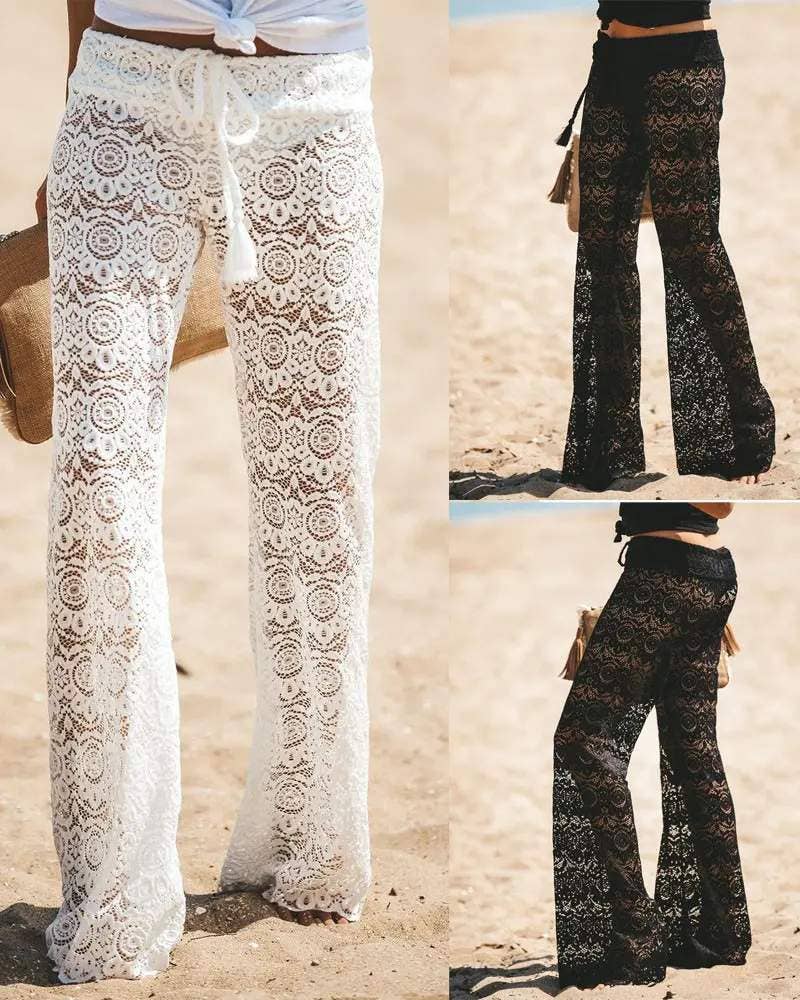 Queen Fashion – Engroshandel Strandbadekåbe – Dame – hule hæklede blondebukser med snor16