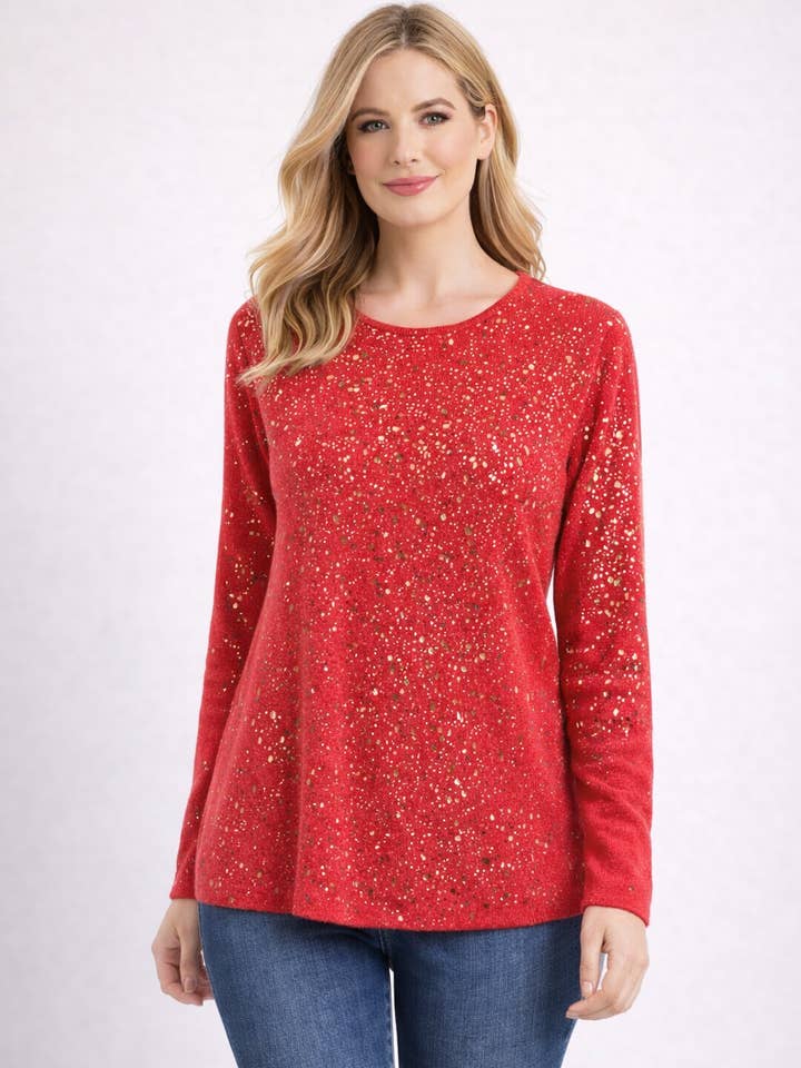 Italian Sparkle Soft Knit Long Sleeve Top – Round Neck Stretch Jumper (UK 8–18) for wholesale by Miss Bold