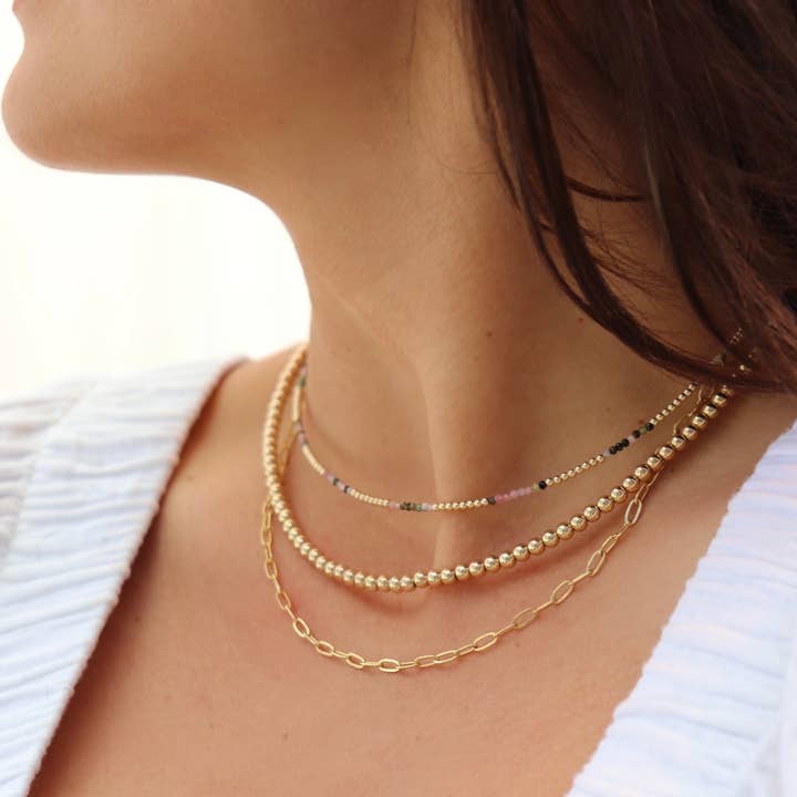 Kaylie Dawn Jewelry - Wholesale Beaded/Pearl Necklace - Jane 14K Gold Filled Classic Gold Beaded Necklace in 5mm6