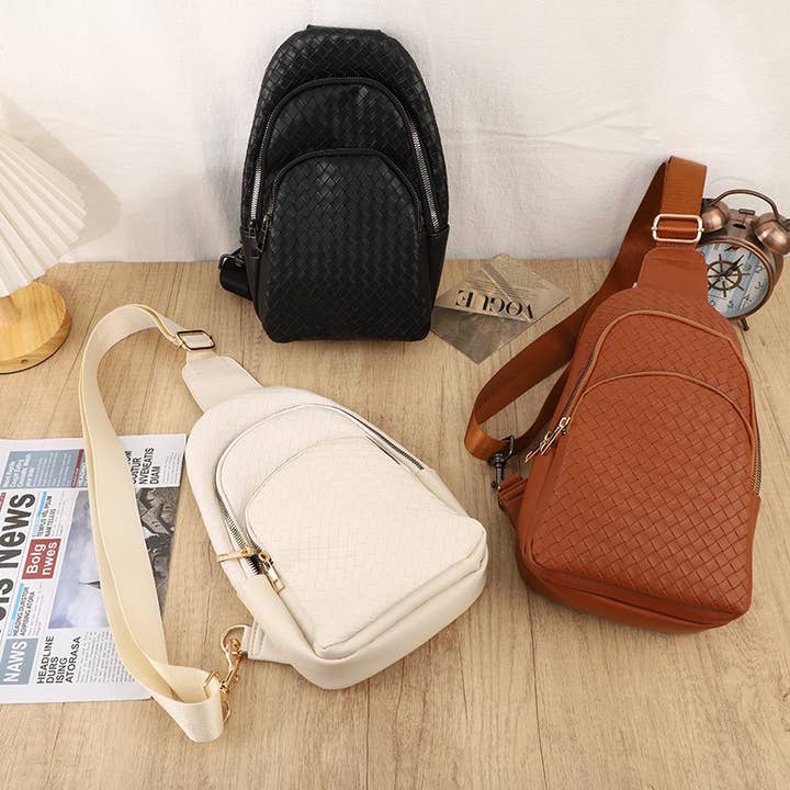JOSSLYN by wall to wall - Wholesale Crossbody Bag - Unisex - BRAIDED WEAVE VEGAN SLING CROSSBODY STADIUM BAG | 40P542