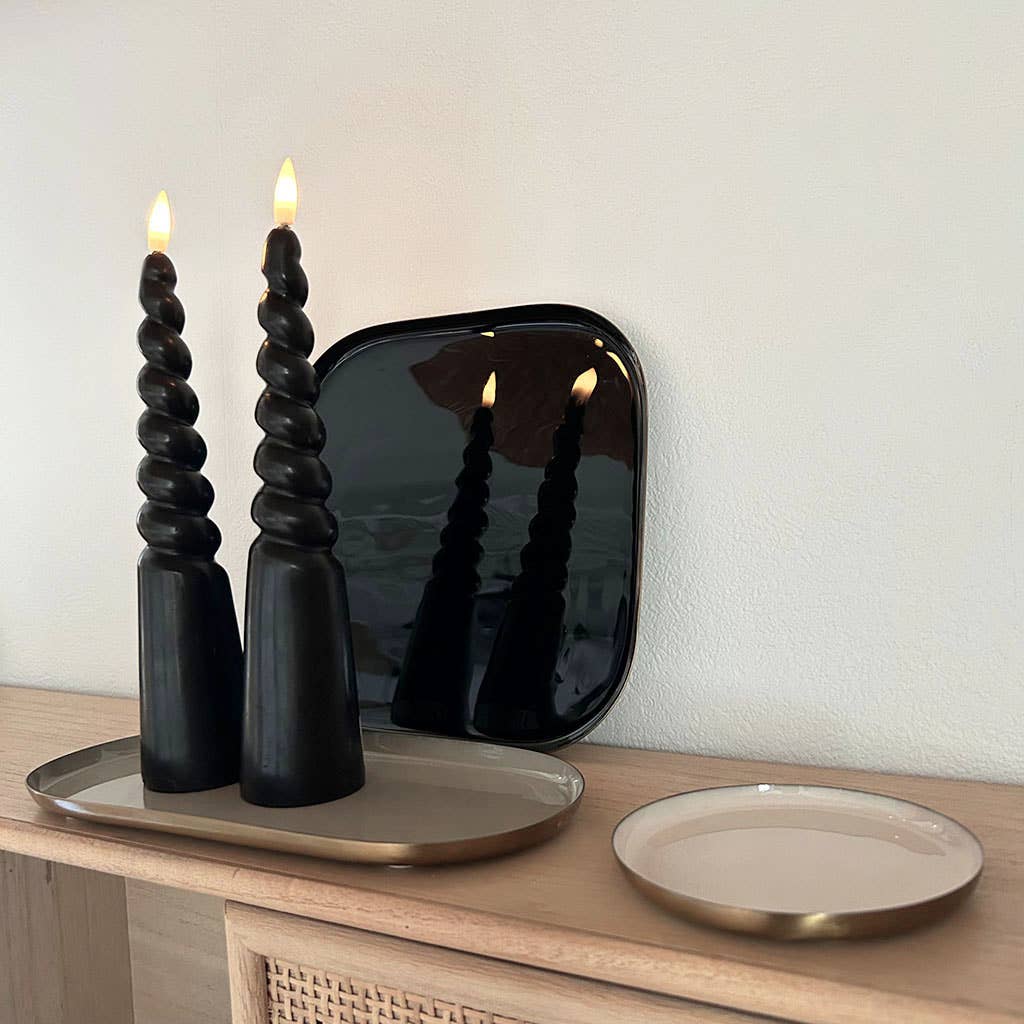 2 black natural wax twisted pillar LED candles D5.5 H24.5cm (battery operated) for wholesale on Faire3