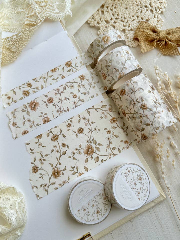 creamy red floral washi tape for wholesale by leelajournals