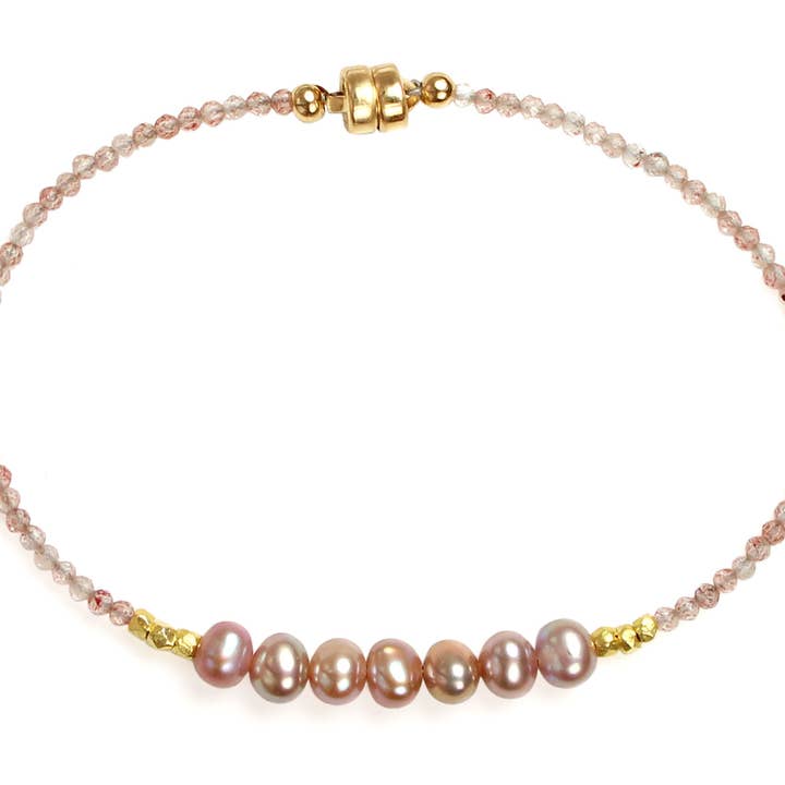 B-3929 7 PINK PEARL, STRAWBERRY QUARTZ BRACELET for wholesale by Alicia Van Fleteren Jewelry Design