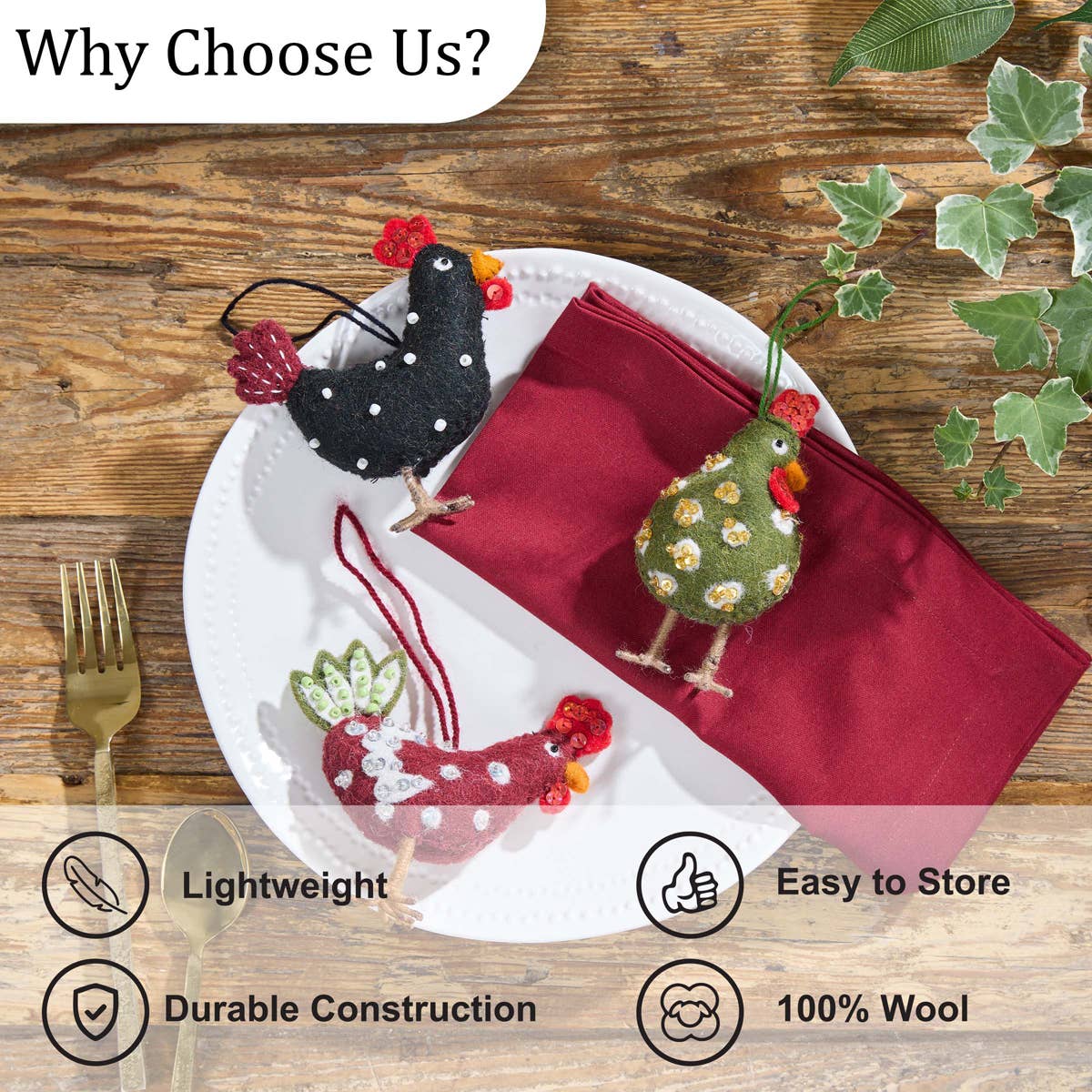 Split P – Engroshandel Julepyntsæt – Kyllingefiltpynt - Sæt med 34