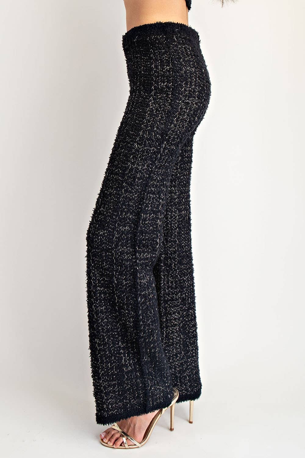 Edit by Nine – Engroshandel Bukser - Dame – Højtaljede Lurex Sweater Bukser med Lige Ben1