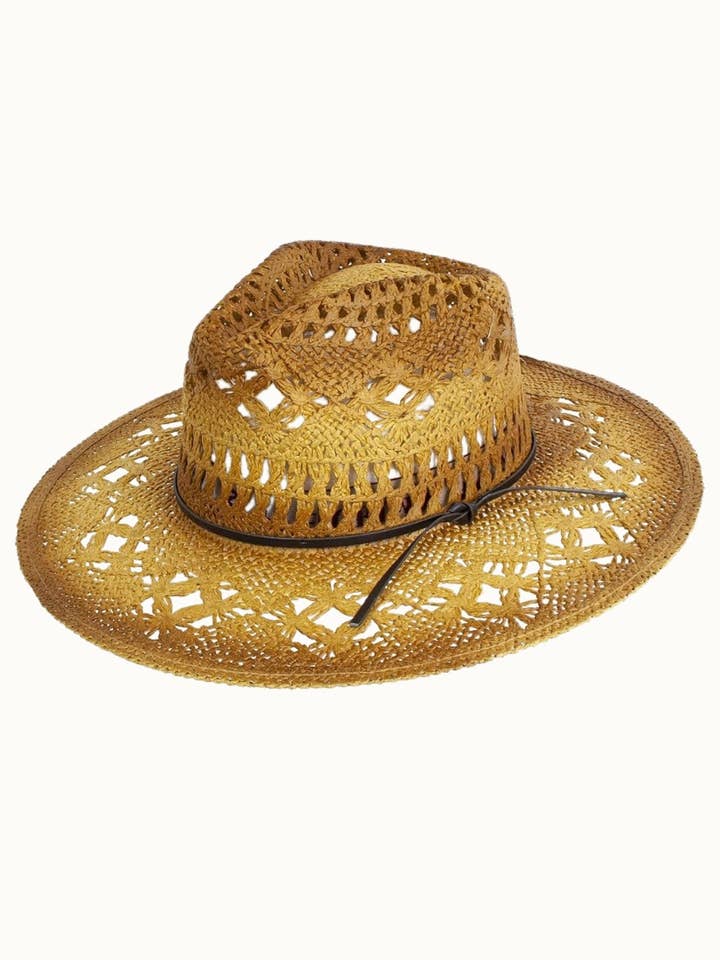 Chapéu de Palha de Rancho com Padrão de Trama Peek-a-Boo por atacado de Olive & Pique