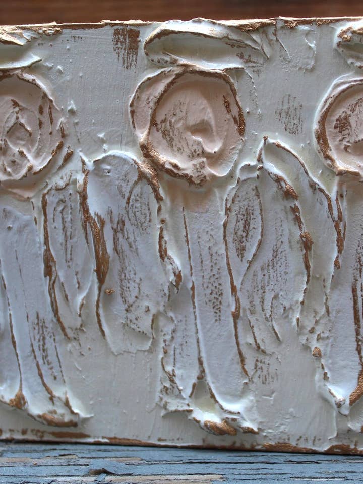 4x5 Angel Trio hand painted textured wood block for wholesale by Coddiwomple