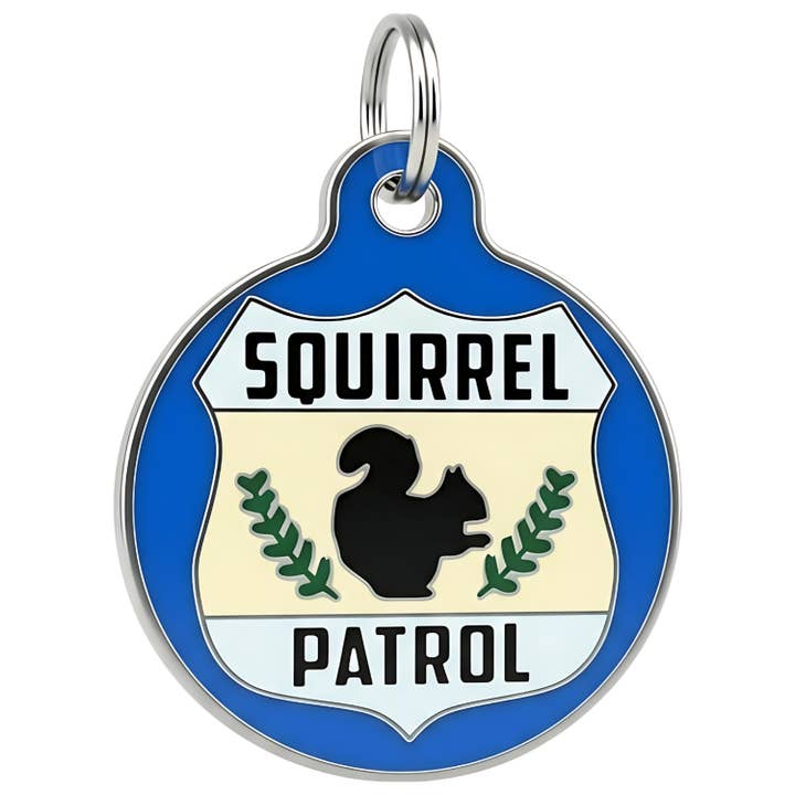 Enamel Dog Tag w/Scannable Pet ID - Squirrel Patrol *Blue for wholesale by Bad Tags