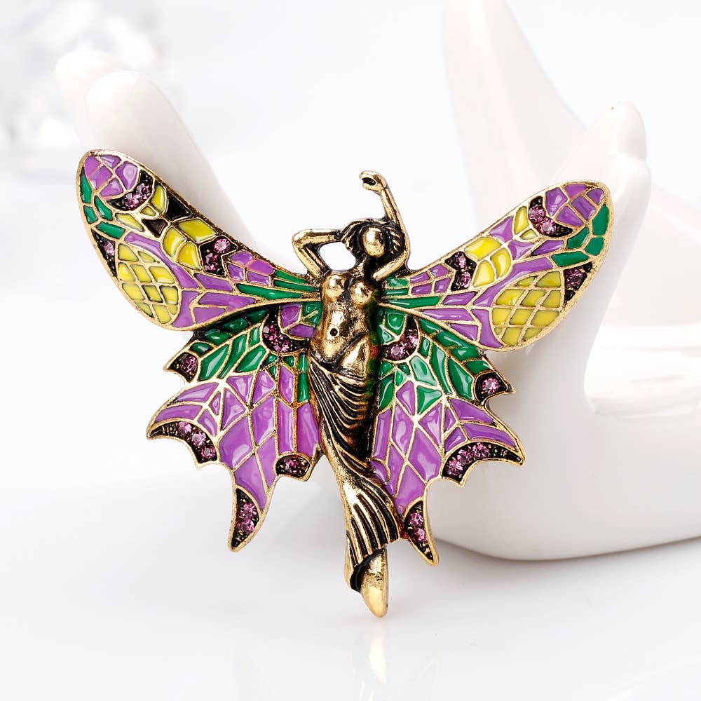 Colorful Vintage Enamel Fairy - Winged Brooch for wholesale on Faire10