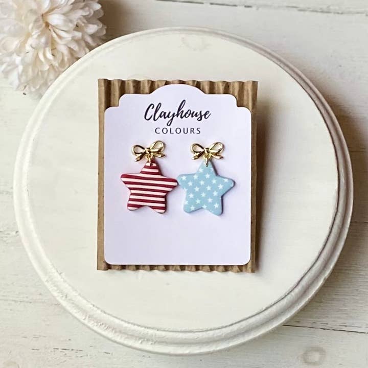 Clayhouse Colours - Wholesale Dangle Earrings - Fourth of July Handmade Earrings | Red White & Blue Earrings