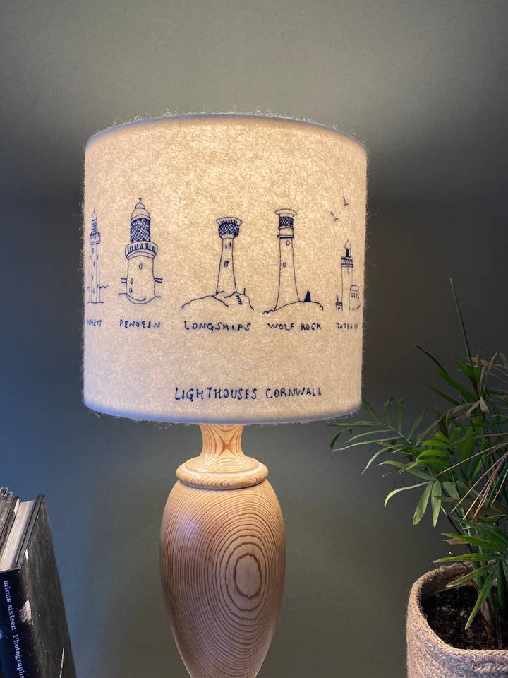Cornish Lighthouse Lampshade collaboration with Hermione Rose for wholesale by melody ryder designs