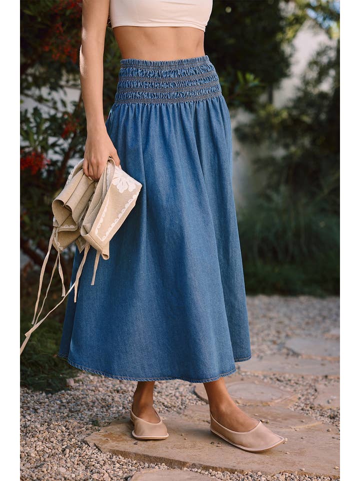 SMOCKED WAISTBAND DENIM SKIRT - RS1034 for wholesale on Faire