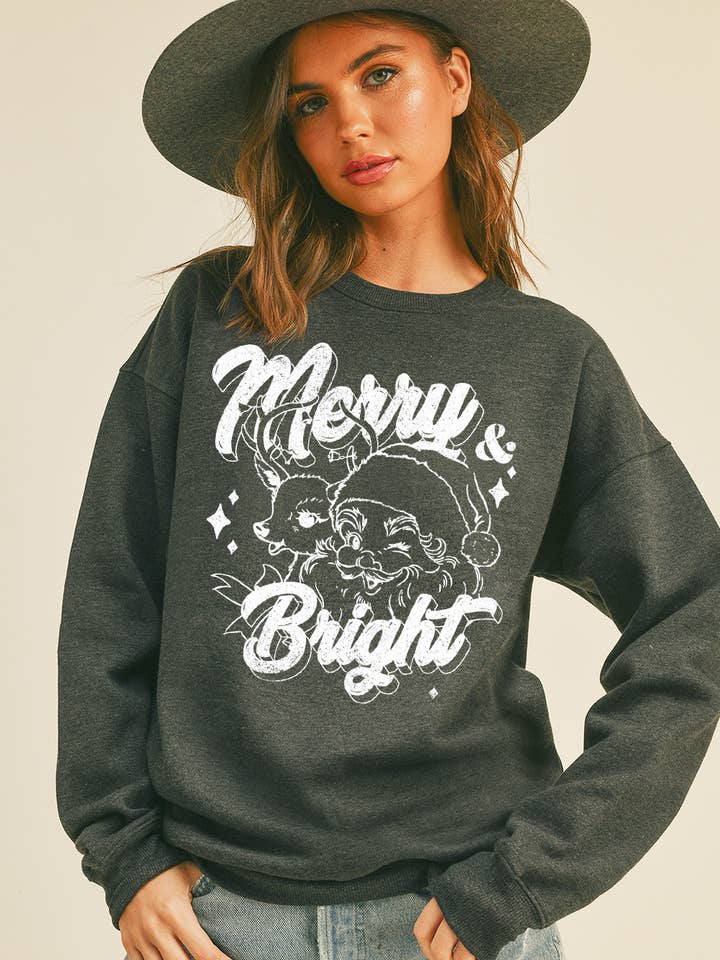 Merry&Bright Christmas Long Sleeve Sweatshirt for wholesale by Honestee