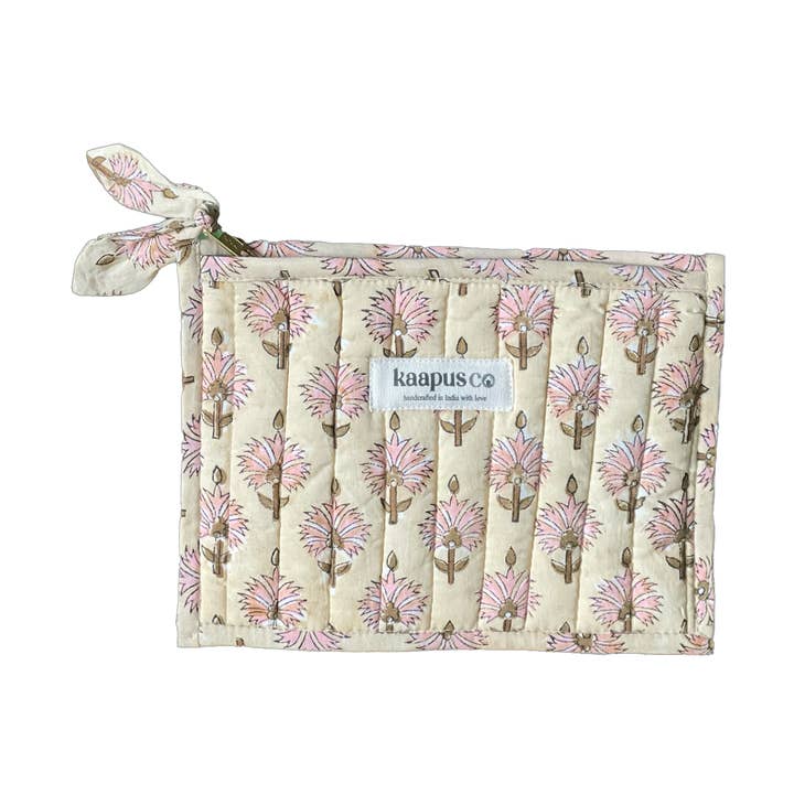 Block Printed Quilted Small Flat Pouch for wholesale by Kaapus Co.