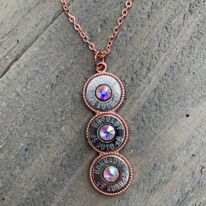 Jill's Jewels - Wholesale Pendant/Charm Necklace - Rose gold triple 45 Auto Bullet Necklace1