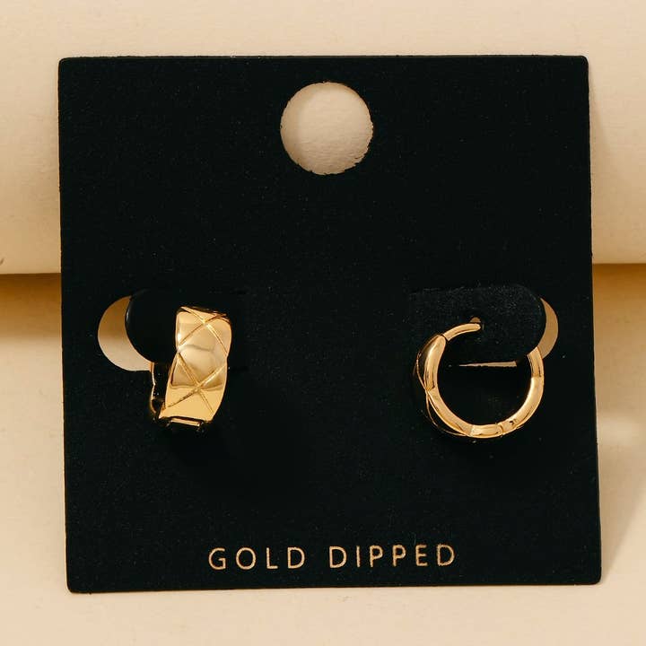 Gold Dipped Quilt Pattern Hinge Hoop Earrings for wholesale by Anarchy Street