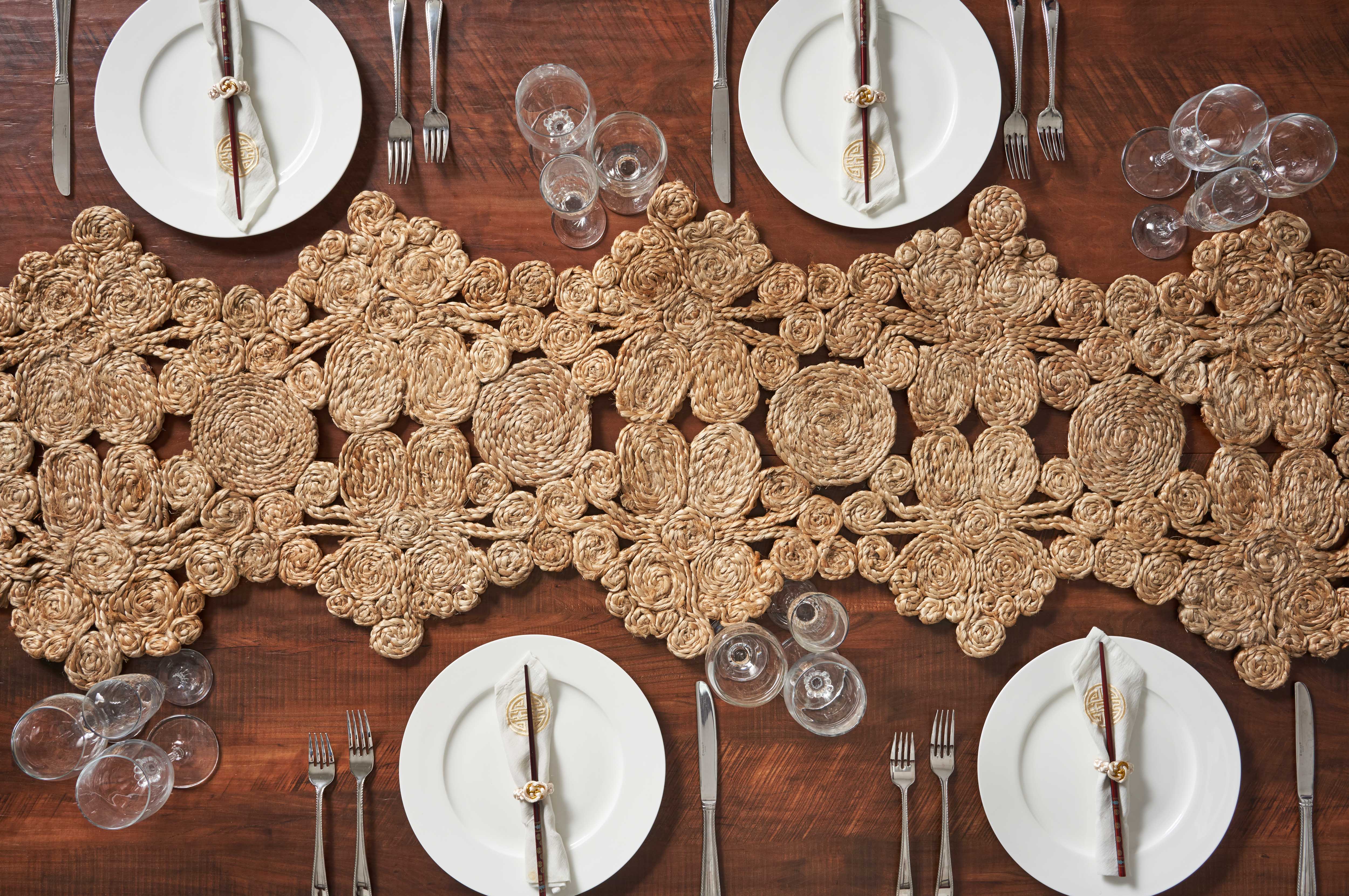 Natural Bordered Braided Jute Table Runner for wholesale on Faire
