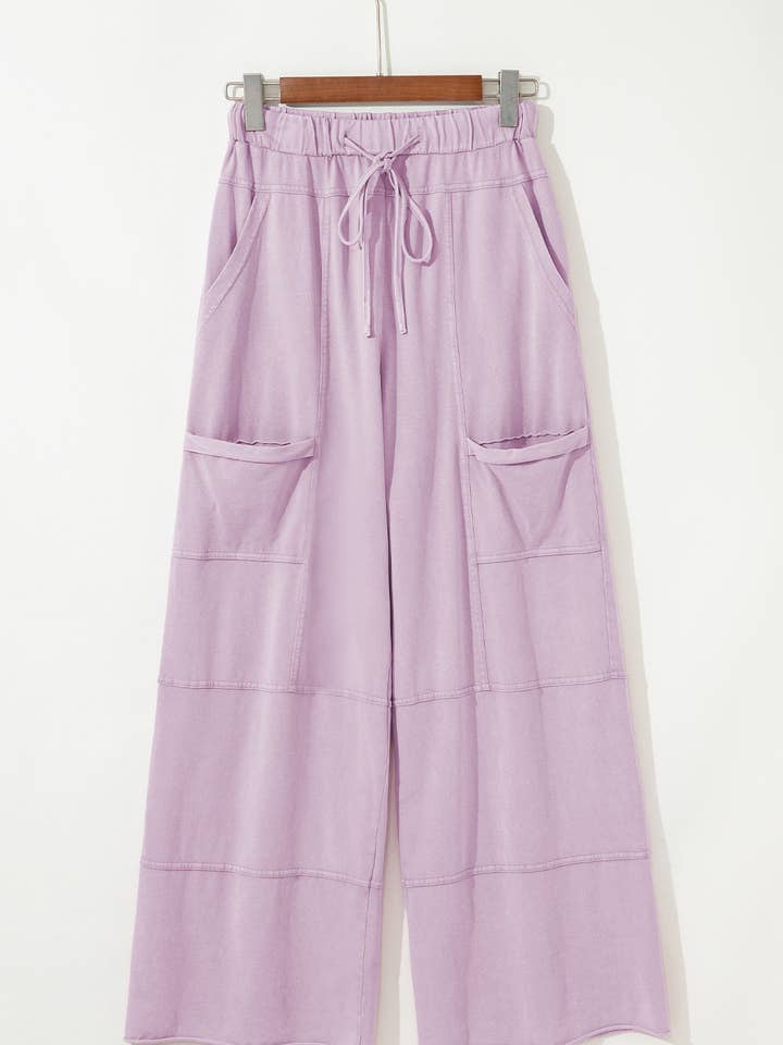 FULL TIME PURCHASE - Wholesale Pants - Women's - Mineral Wash Exposed Seam Drawstring Wide Leg Cargo Pants25